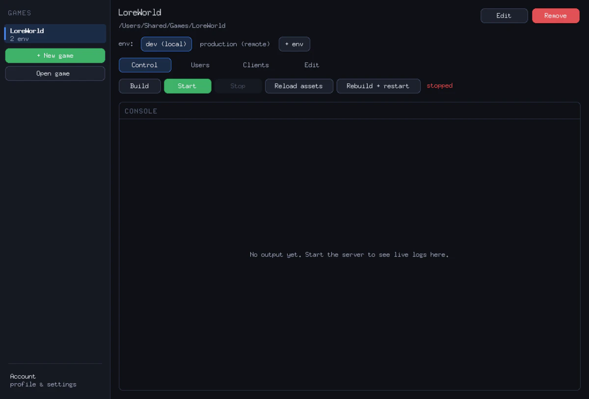 The Verge Online Manager desktop app: your games and their controls