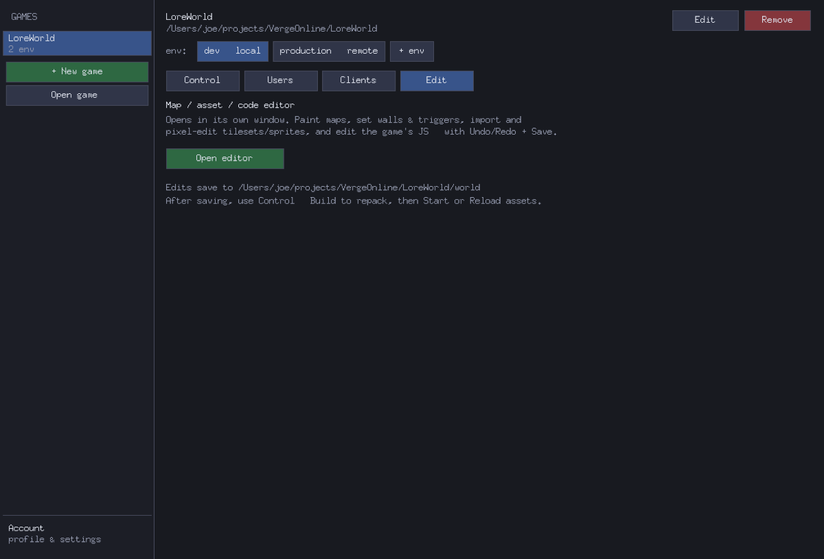 The Verge Manager desktop app: your games and their controls